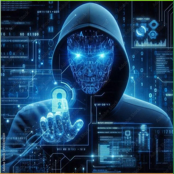 download blue digital hacker with glowing binary…